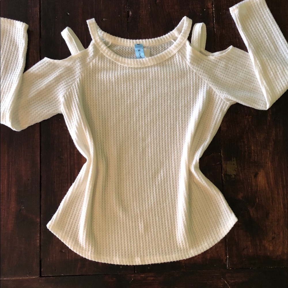 White cold shoulder sweater